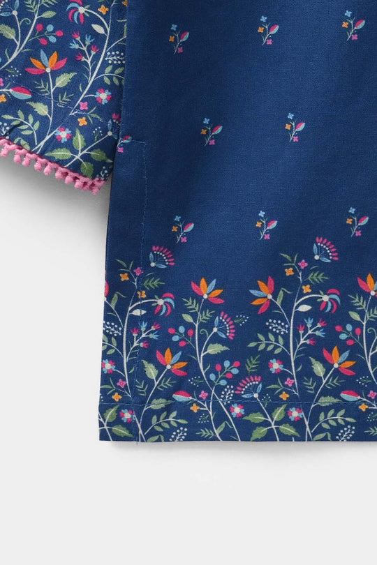 Infant Girls Cotton Poplin Printed Kurti Floral - Blue
