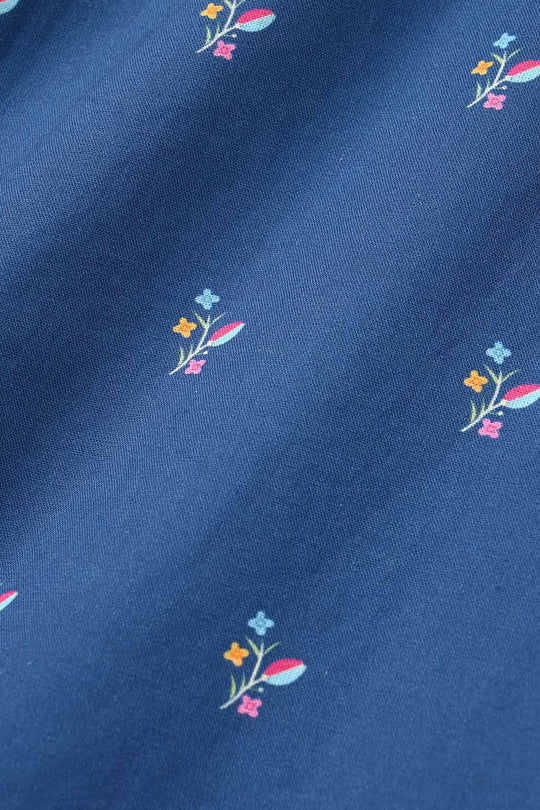Girls Cotton Poplin Printed Floral Kurti - Blue