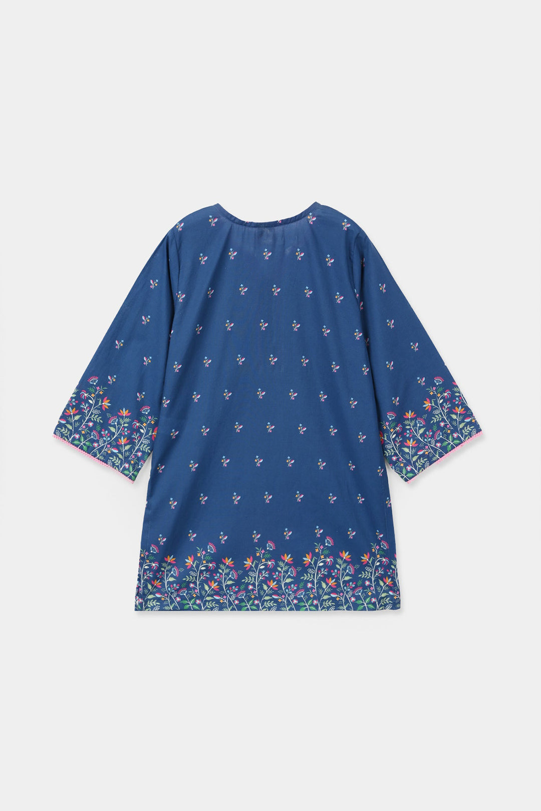 Girls Cotton Poplin Printed Floral Kurti - Blue