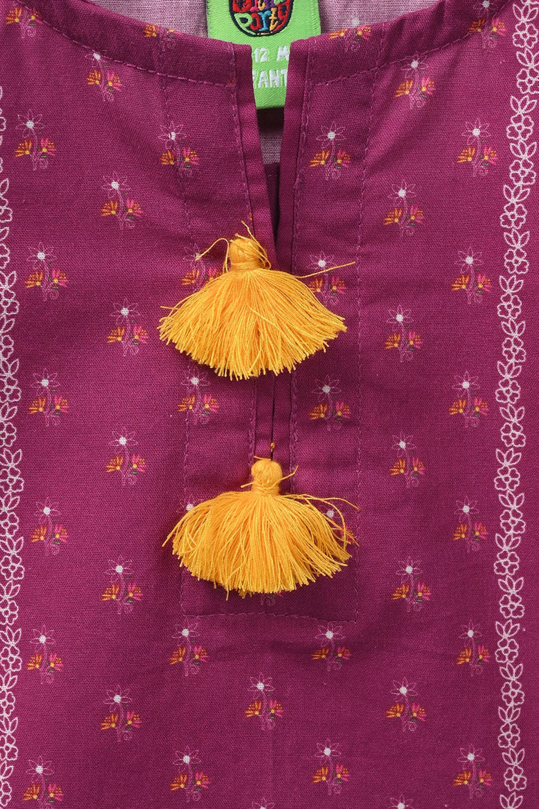 Infant Girls Cotton Poplin Printed Kurti - Plum/Purple