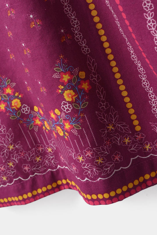 Infant Girls Cotton Poplin Printed Kurti - Plum/Purple