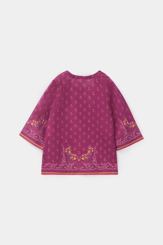 Infant Girls Cotton Poplin Printed Kurti - Plum/Purple