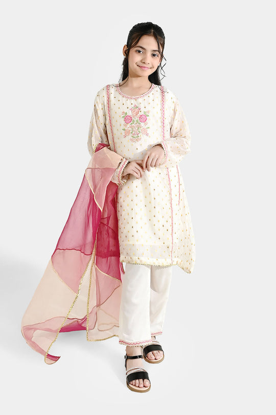 Girls Chiffon 3Pcs Zeenat - Cream