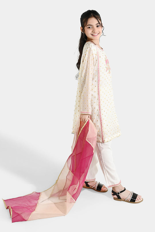 Girls Chiffon 3Pcs Zeenat - Cream