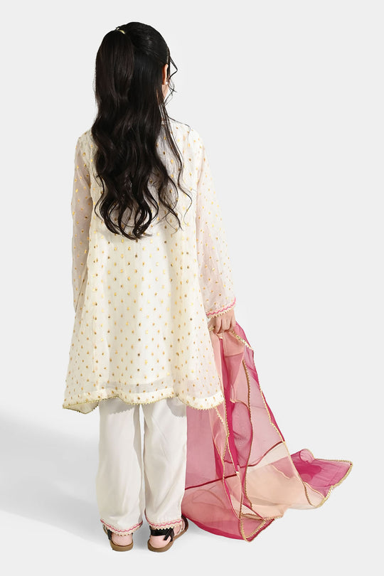 Girls Chiffon 3Pcs Zeenat - Cream