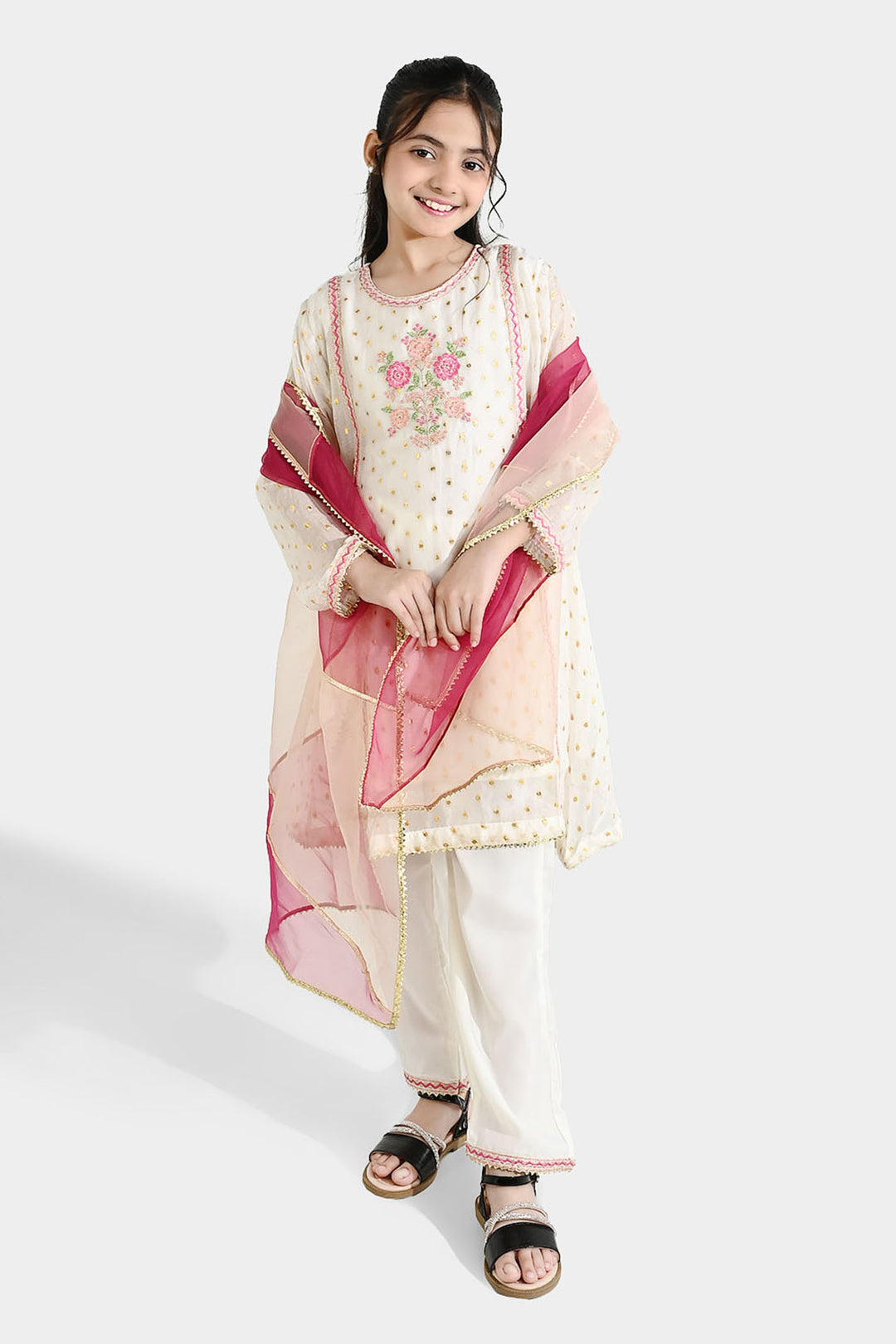 Girls Chiffon 3Pcs Zeenat - Cream
