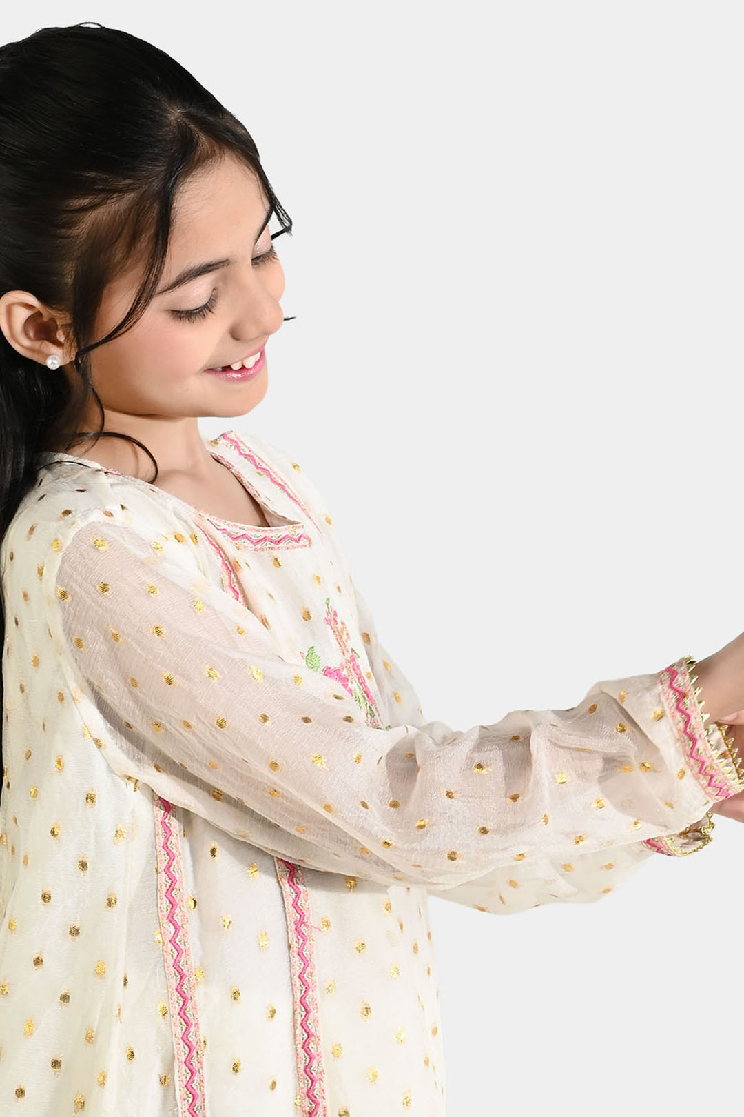 Girls Chiffon 3Pcs Zeenat - Cream