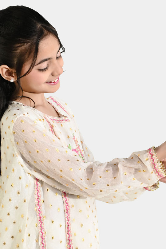 Girls Chiffon 3Pcs Zeenat - Cream
