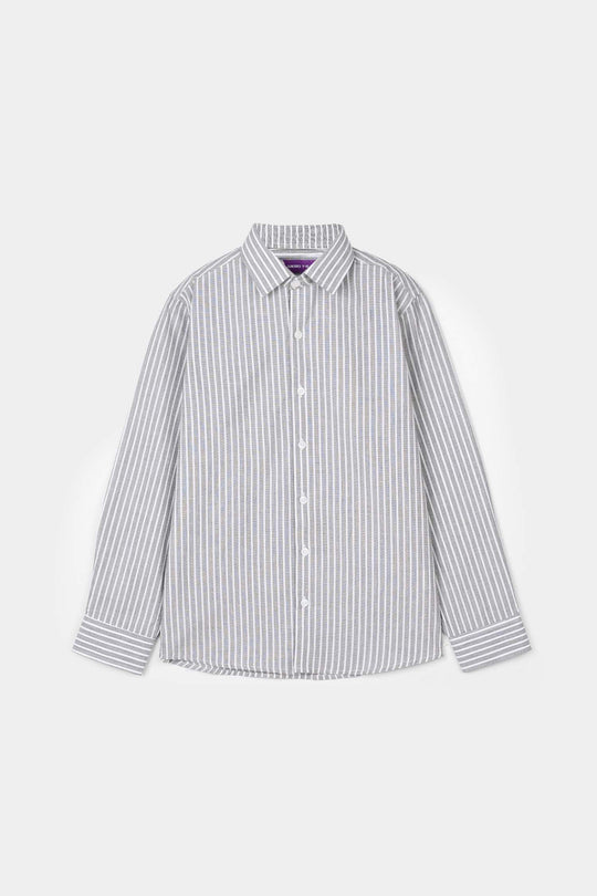 Boys Yarn Dyed Formal Striped Shirt – Grey