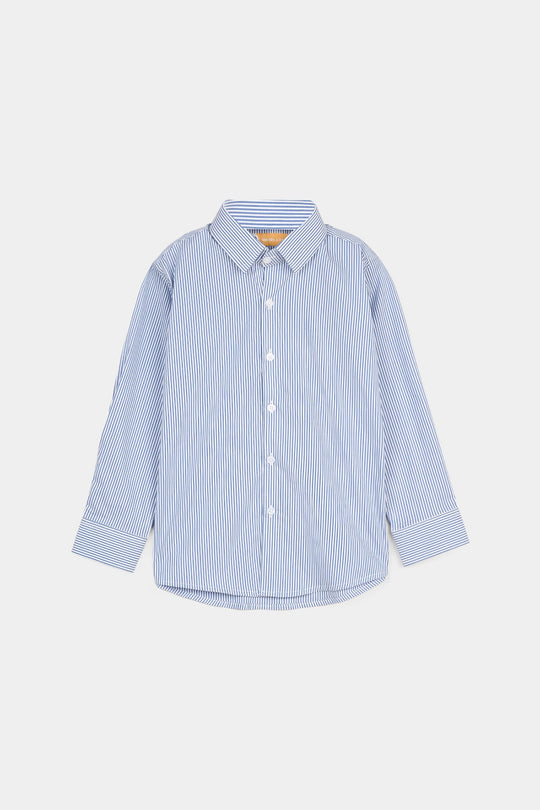 Boys Yarn Dyed Formal Stripes Shirt – Blue
