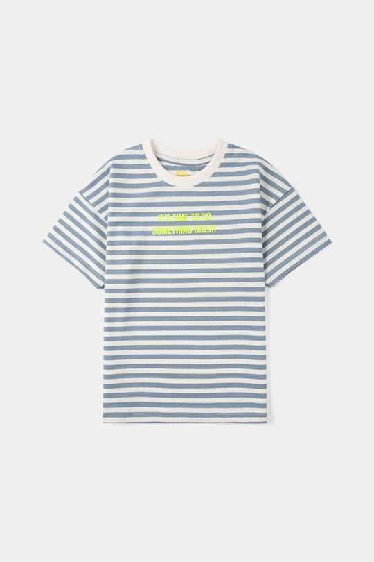Boys Yarn Dyed T-Shirt (Its Time To Do) - Blue