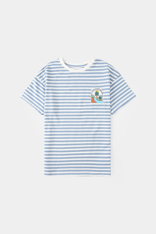 Boys Yarn Dyed T-Shirt Adventure - Blue