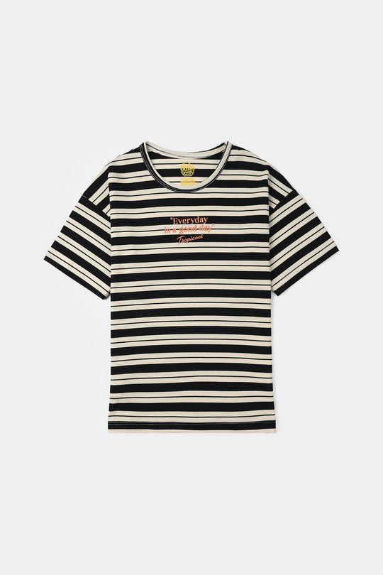 Boys Yarn Dyed Everyday T-Shirt - Black/Cream