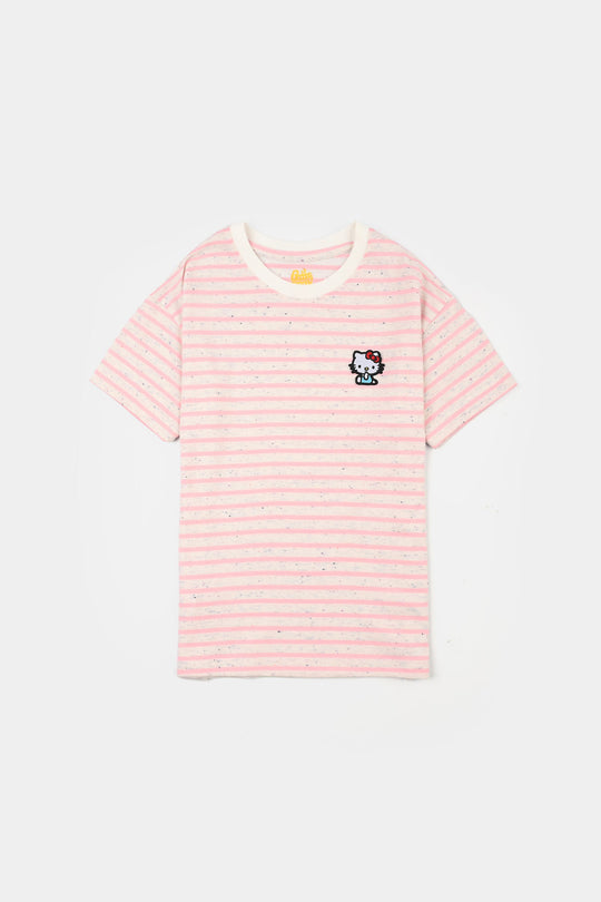 Girls Yarn Dyed Kitty T-Shirt - Pink