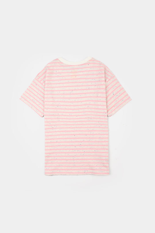 Girls Yarn Dyed Kitty T-Shirt - Pink