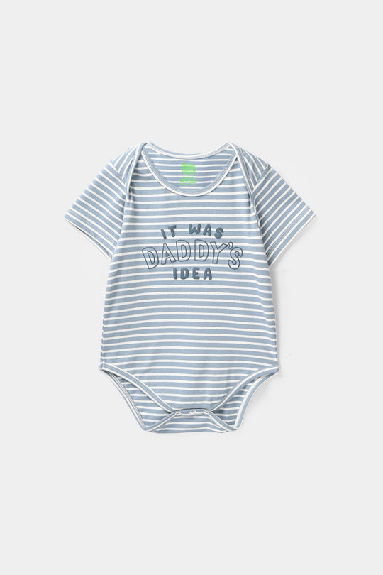 Infant Boys Jersey/Terry Knitted Romper - Blue