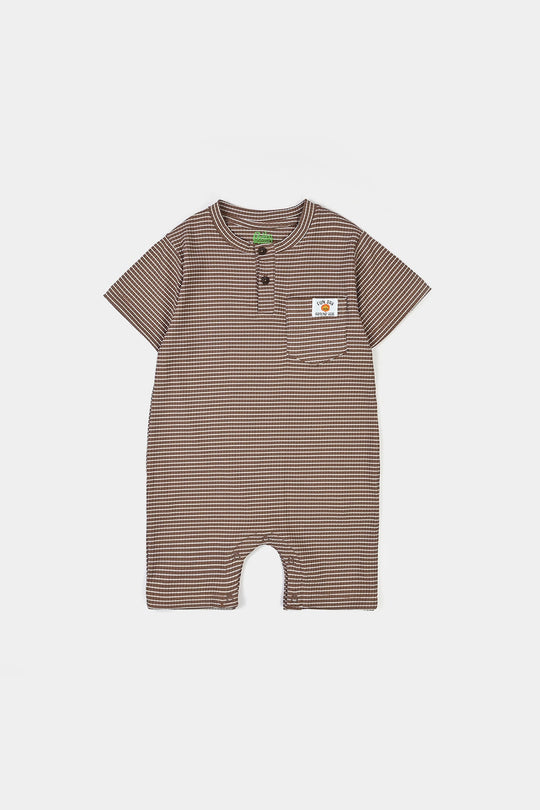 Infant Boys Yarn Dyed Knitted Romper (Fun Day) - Brown