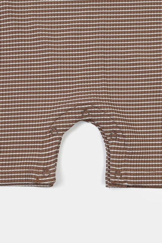 Infant Boys Yarn Dyed Knitted Romper (Fun Day) - Brown