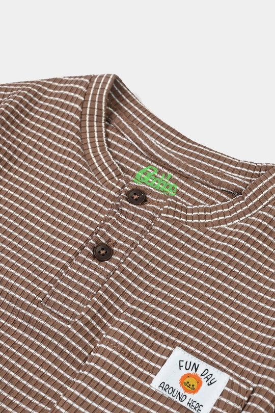 Infant Boys Yarn Dyed Knitted Romper (Fun Day) - Brown