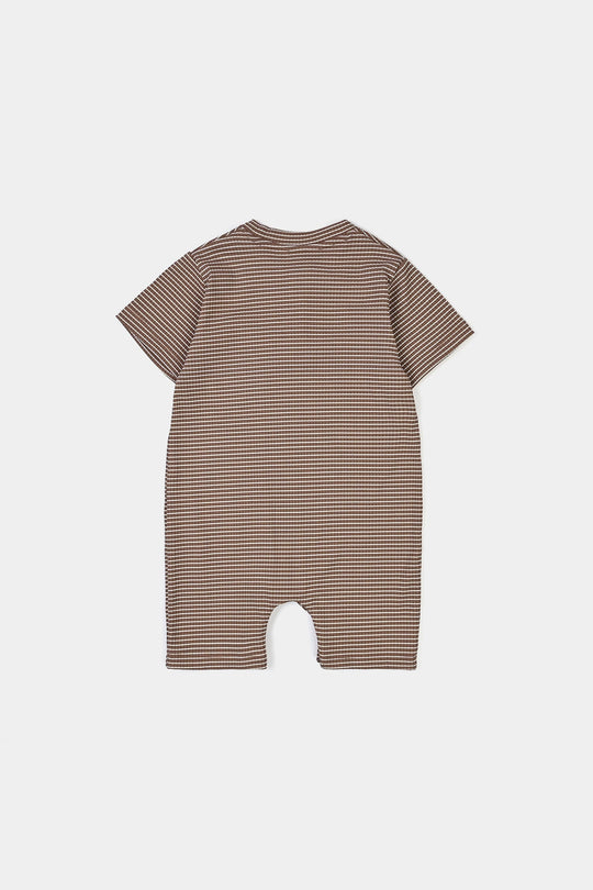 Infant Boys Yarn Dyed Knitted Romper (Fun Day) - Brown