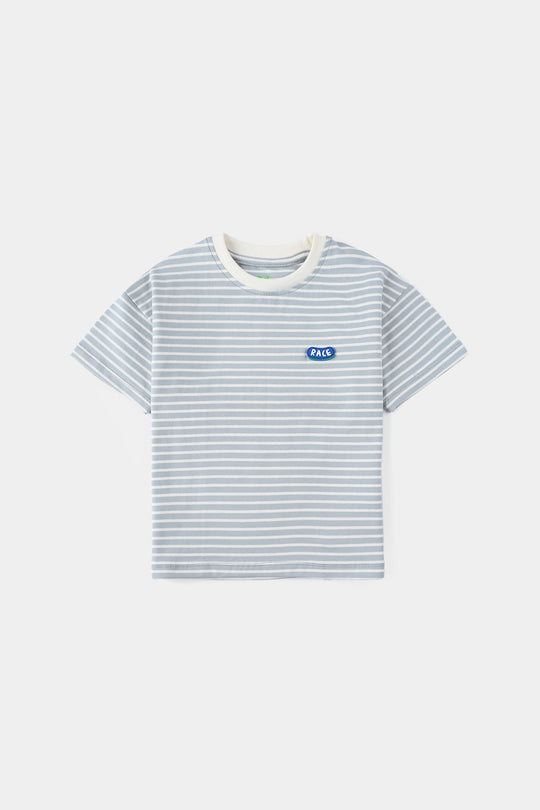 Infant Boys Yarn Dyed Round Neck T-Shirt (Race) - Grey