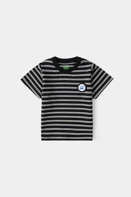 Infant Boys Yarn Dyed Round Neck T-Shirt Lets Go - Black