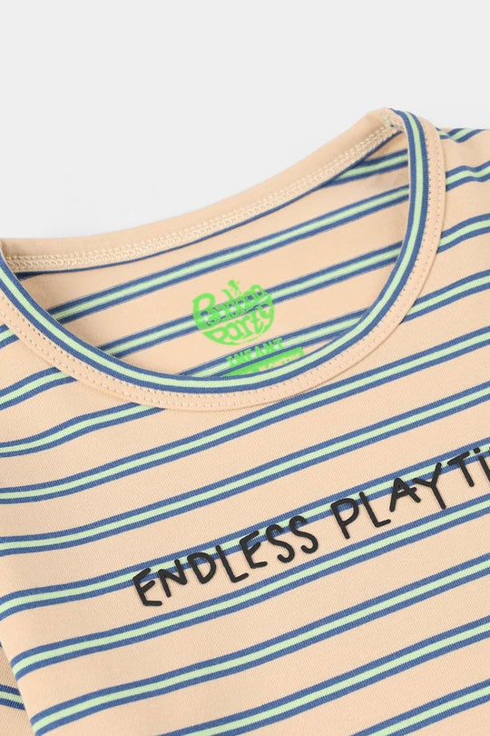 Infant Boys Yarn Dyed Round Neck T-Shirt - Brown