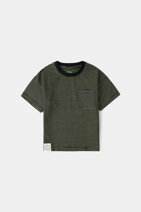 Infant Boys Yarn Dyed Round Neck T-Shirt (Always Smiling) - Black