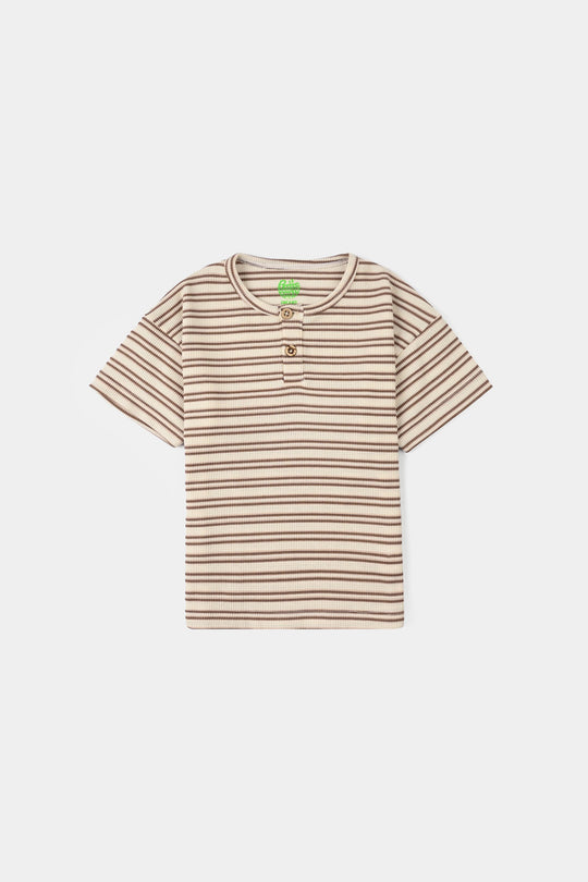 Infant Boys Yarn Dyed Round Neck T-Shirt - Brown