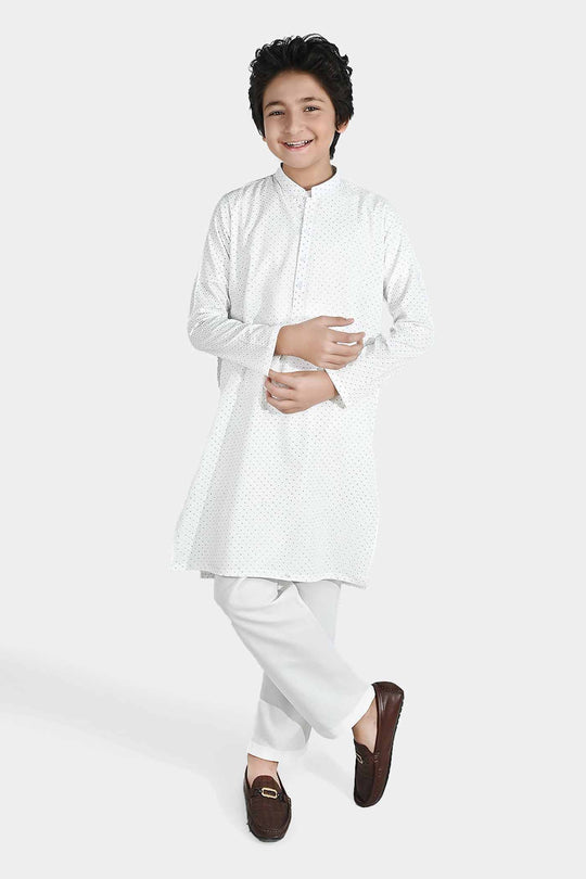Boys Poly Viscose Kurta Pajama - Off White