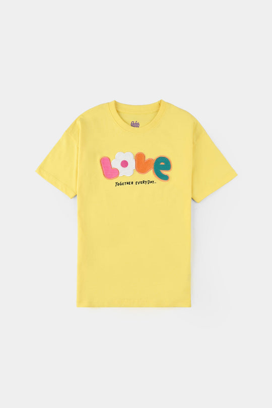 Girls Jersey/Terry T-Shirt (LOVE) - Lemon/Yellow