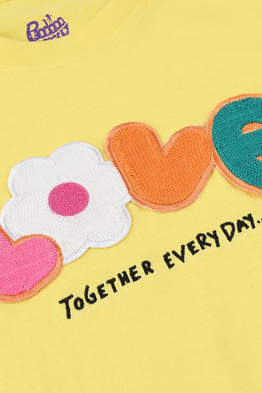 Girls Jersey/Terry T-Shirt (LOVE) - Lemon/Yellow