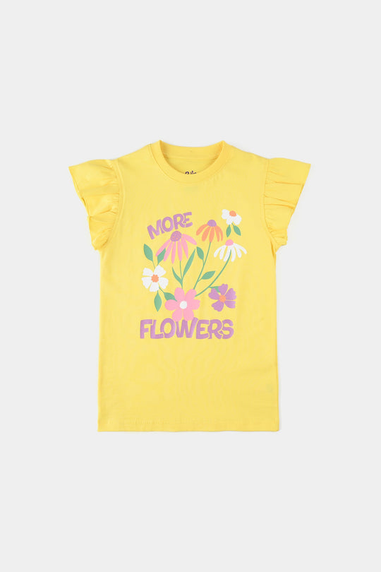 Girls Jersey/Terry T-Shirt (FLOWERS) - Lemon/Yellow