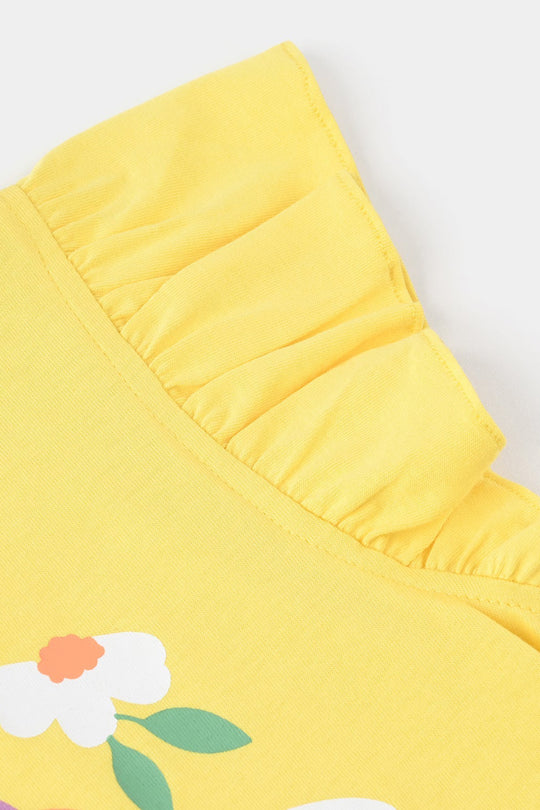 Girls Jersey/Terry T-Shirt (FLOWERS) - Lemon/Yellow