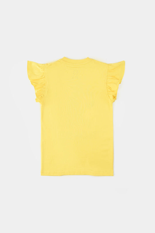 Girls Jersey/Terry T-Shirt (FLOWERS) - Lemon/Yellow
