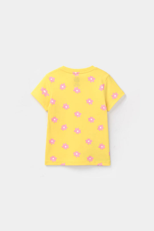 Infant Girls Jersey/Terry T-Shirt (Flower) - Yellow