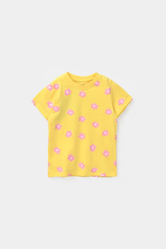 Infant Girls Jersey/Terry T-Shirt (Flower) - Yellow