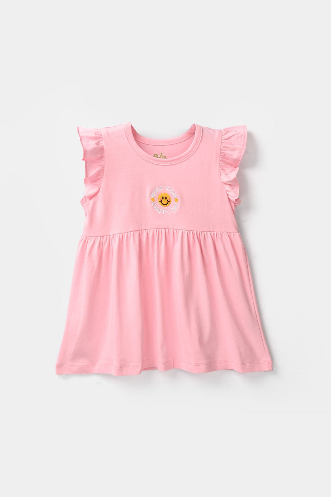 Infant Girls Cotton Jersey Knitted Frock - Pink