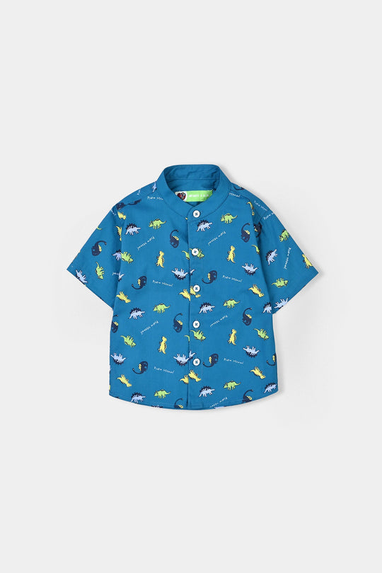 Infant Boys Cotton Poplin Shirt (Dinosaurs) - Blue