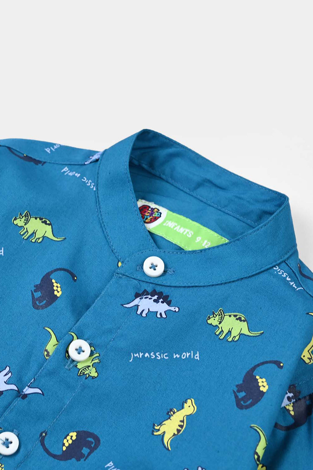 Infant Boys Cotton Poplin Shirt (Dinosaurs) - Blue