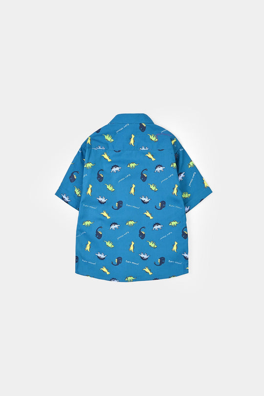 Infant Boys Cotton Poplin Shirt (Dinosaurs) - Blue