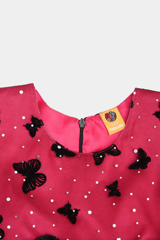 Girls Net Fancy Frock-3D Butterfly
