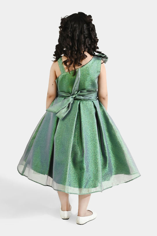 Girls Organza Fancy Frock (Bow) - Green