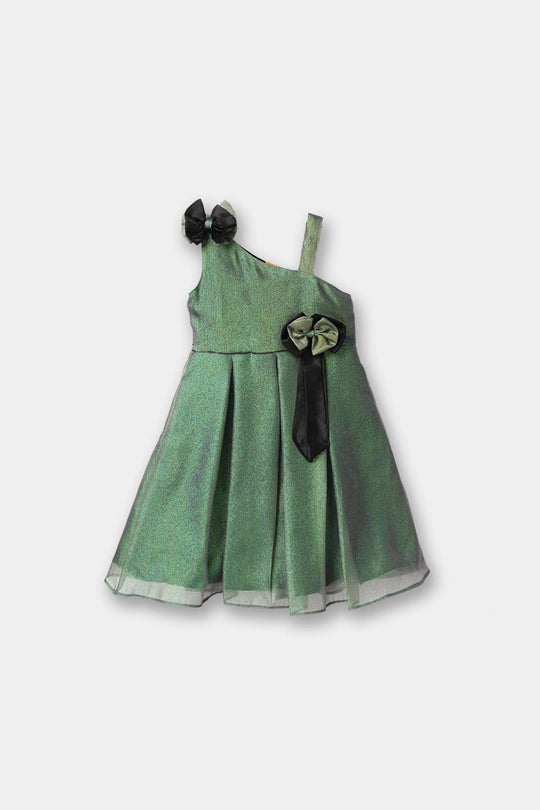 Girls Organza Fancy Frock (Bow) - Green