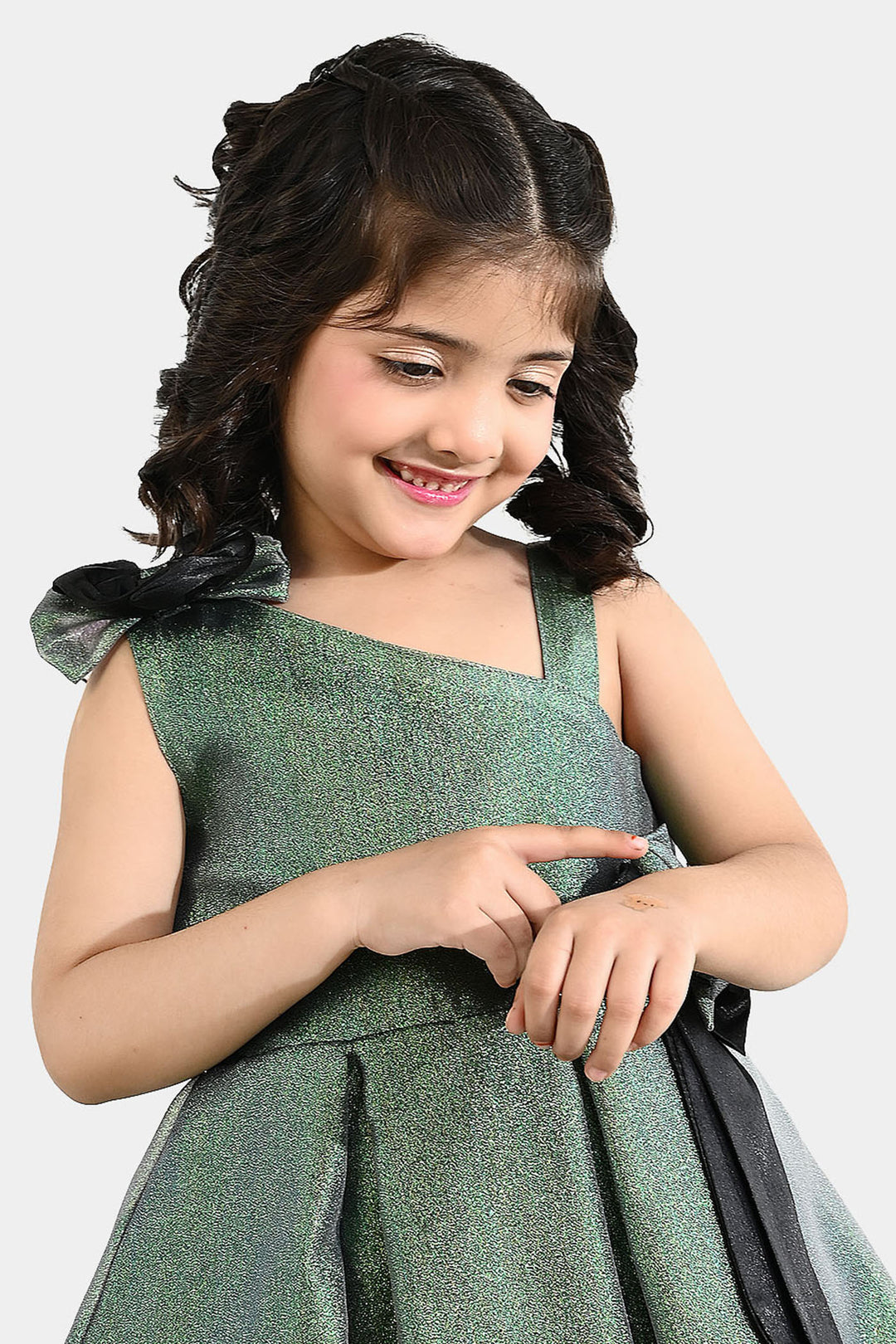 Girls Organza Fancy Frock (Bow) - Green