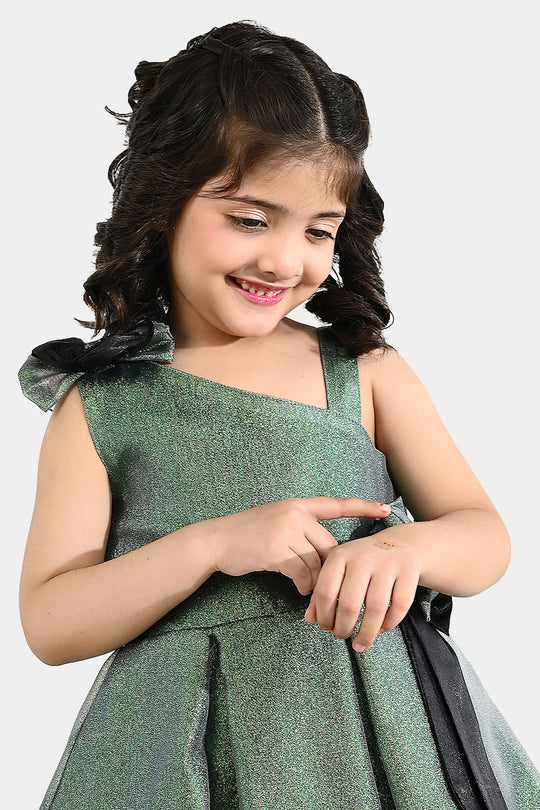 Girls Organza Fancy Frock (Bow) - Green