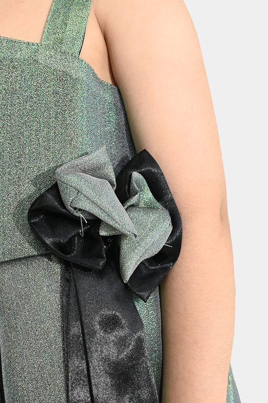 Girls Organza Fancy Frock (Bow) - Green