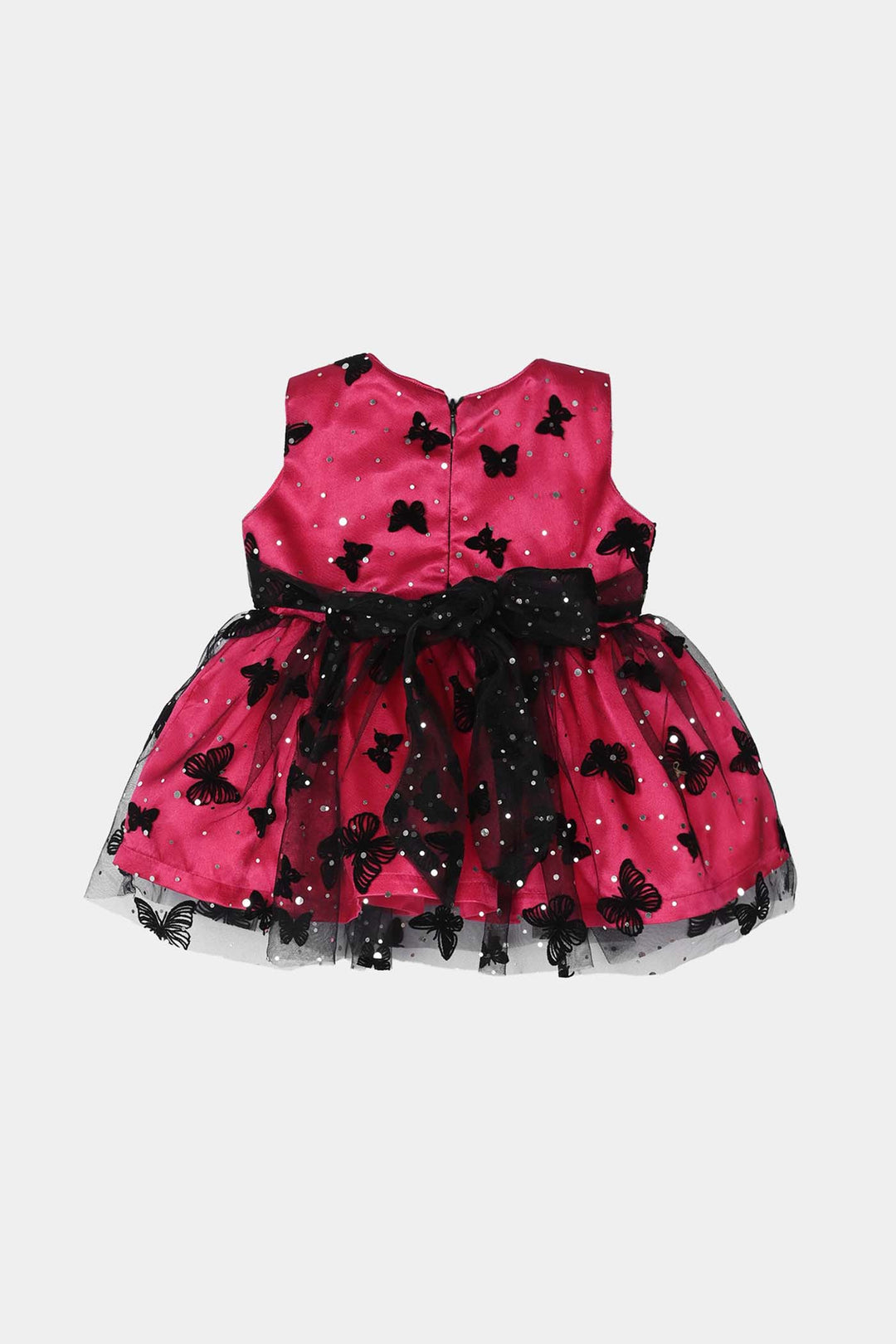 Infant Girls Net Fancy Frock-3D - Pink/Black