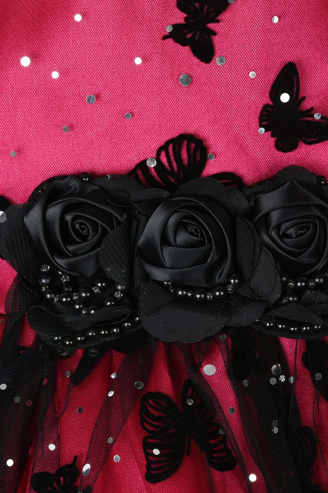 Infant Girls Net Fancy Frock-3D - Pink/Black