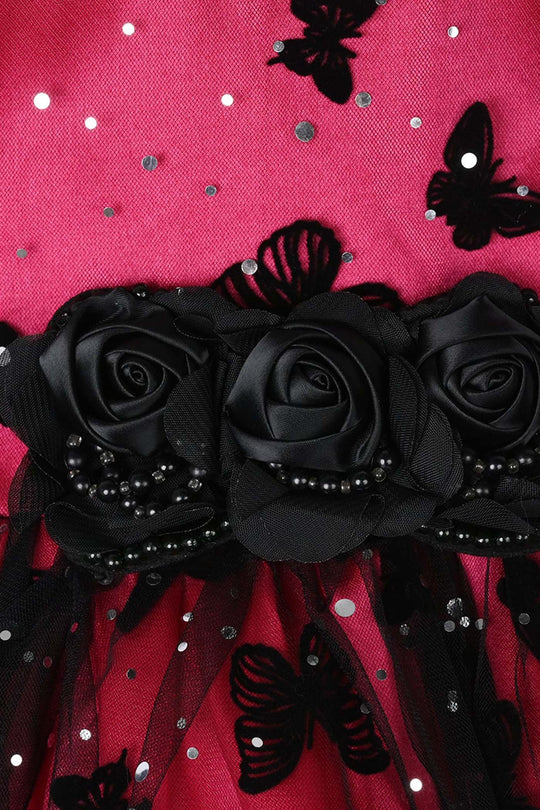 Infant Girls Net Fancy Frock-3D - Pink/Black